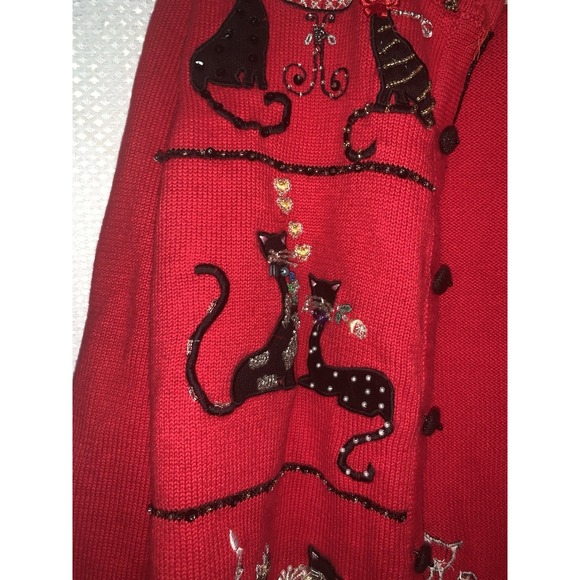 Berek Womens Medium Holiday Cats Sweater New Years Eve Party Celebrating - Picture 4 of 12